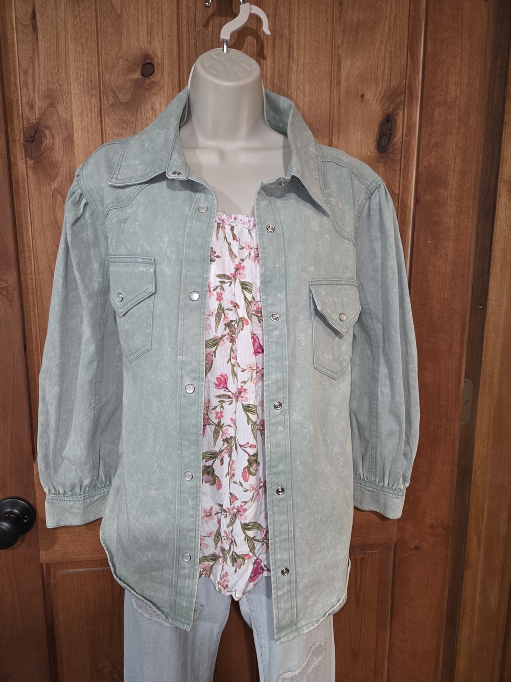Light‎ Sage Washed Button-Down Shirt Jacket - Women's
